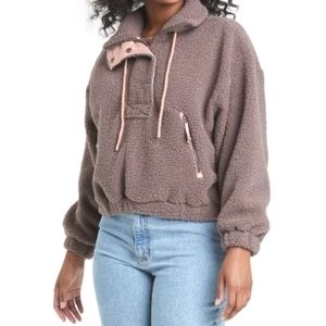 Women's‎ Vintage Vibe Half Snap Pullover Soft Cozy Gray Sherpa Sweater Size M